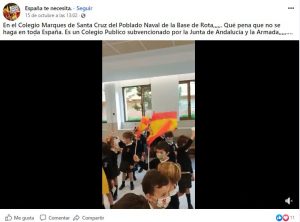 Niños con banderas "de un colegio público de Rota" que son de uno privado de Pozuelo