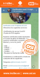 Certificados covid falsos (y peligrosos) a la venta en Telegram