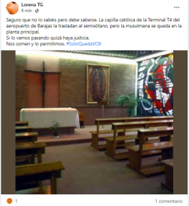 La capilla católica de la T4 no "se va al semisótano" mientras "la musulmana se queda en la planta principal"