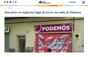 El presunto enganche ilegal de luz en una sede de Podemos que se publica todos los años