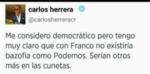 El tuit falso (y viejo) sobre Franco, Podemos y las "cunetas" atribuido a Carlos Herrera