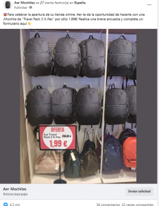 El anuncio fraudulento de mochilas que te espera en Facebook