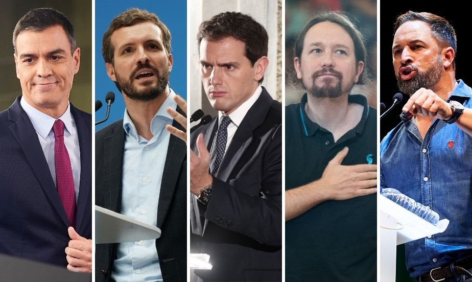Pedro Sánchez, Pablo Casado, Albert Rivera, Pablo Iglesias y Santiago Abascal. E.P.