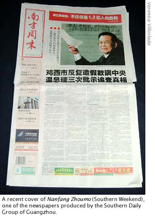 portada del Nanfang Zhoumo, uno de los diarios más criticos con el gobierno chino, se edita en Cantón