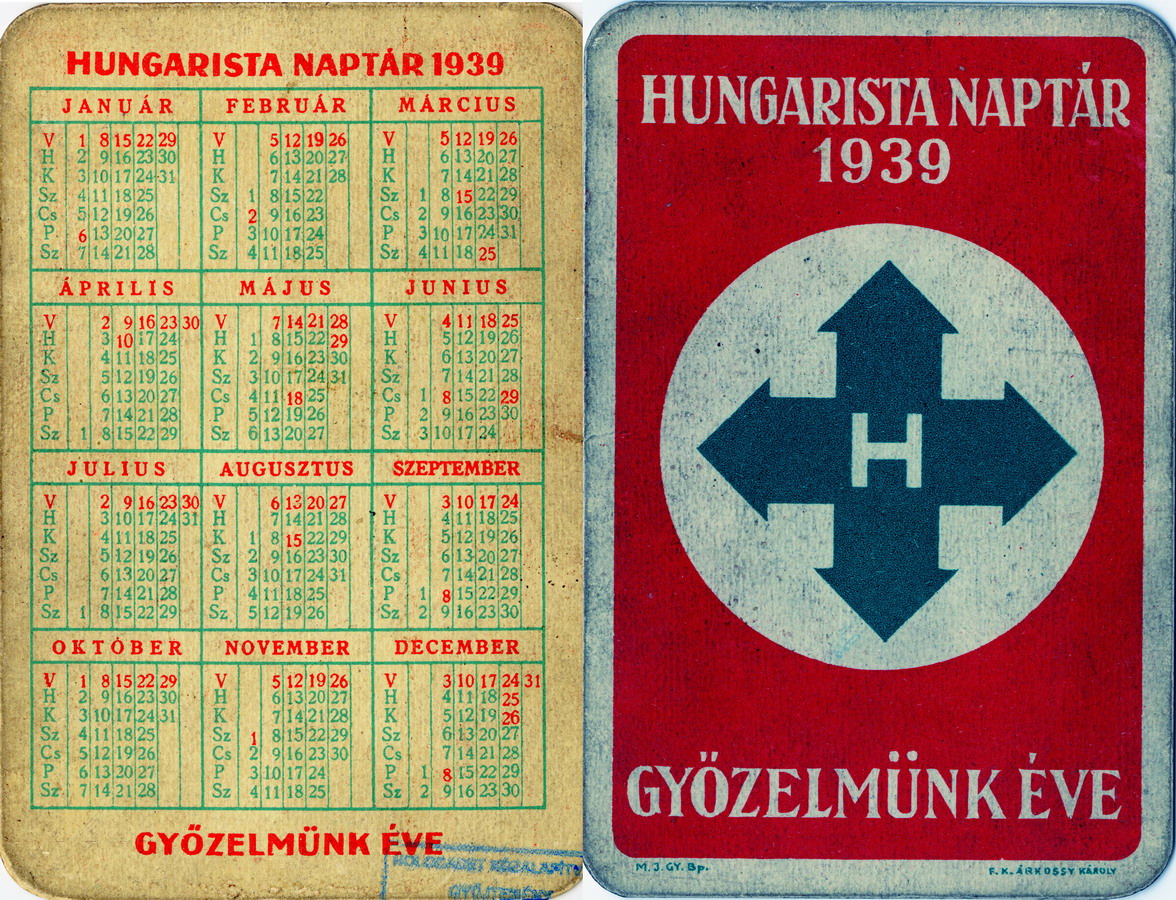 Calendario original del Partido de la Cruz Flechada que forma parte de la colección permanente del Museo del Holocausto de Budapest (Hungría). Imagen extraída de http://hdke.hu/en/galleries/gyujtemeny-1/collection-objects