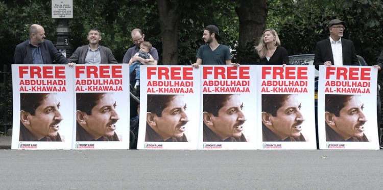 Concentración Londres a favor de la liberación de Abdulhadi Al-Khawaja en Reino. Foto: Alisdare Hickson / CC BY-SA 2.0.