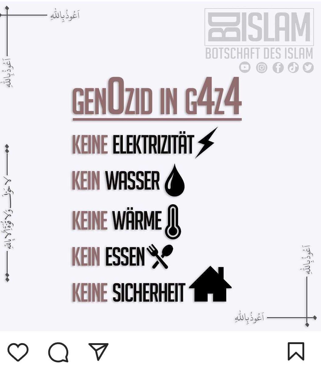 Captura de pantalla de Instagram donde escriben G4Z4 para evitar la censura.- @islambotschaft