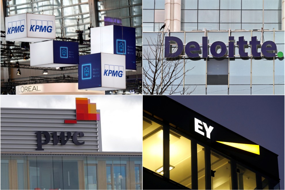 Los logos de las cuatro grandes compañías de auditoría y consultoría del mundo, conocidas como las 'Big Four': KPMG, Deloitte, PricewaterhouseCoopers (PwC) y Ernst&Young (EY). -REUTERS