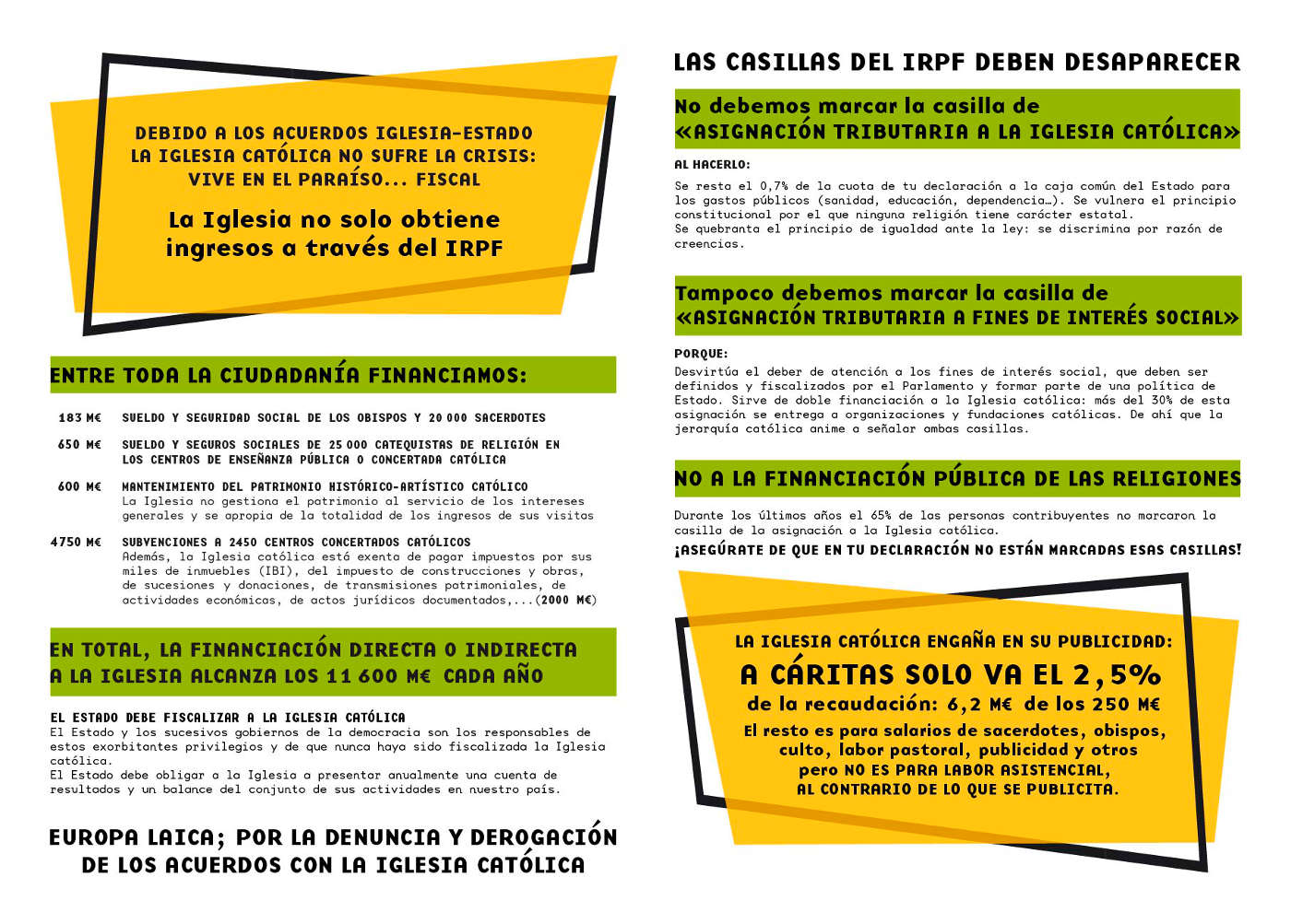 Imagen de la campaña de Europa Laica pidiendo que en la declaración de la renta no marquemos ninguna de las dos casillas que nos ofrece el impreso del IRPF.