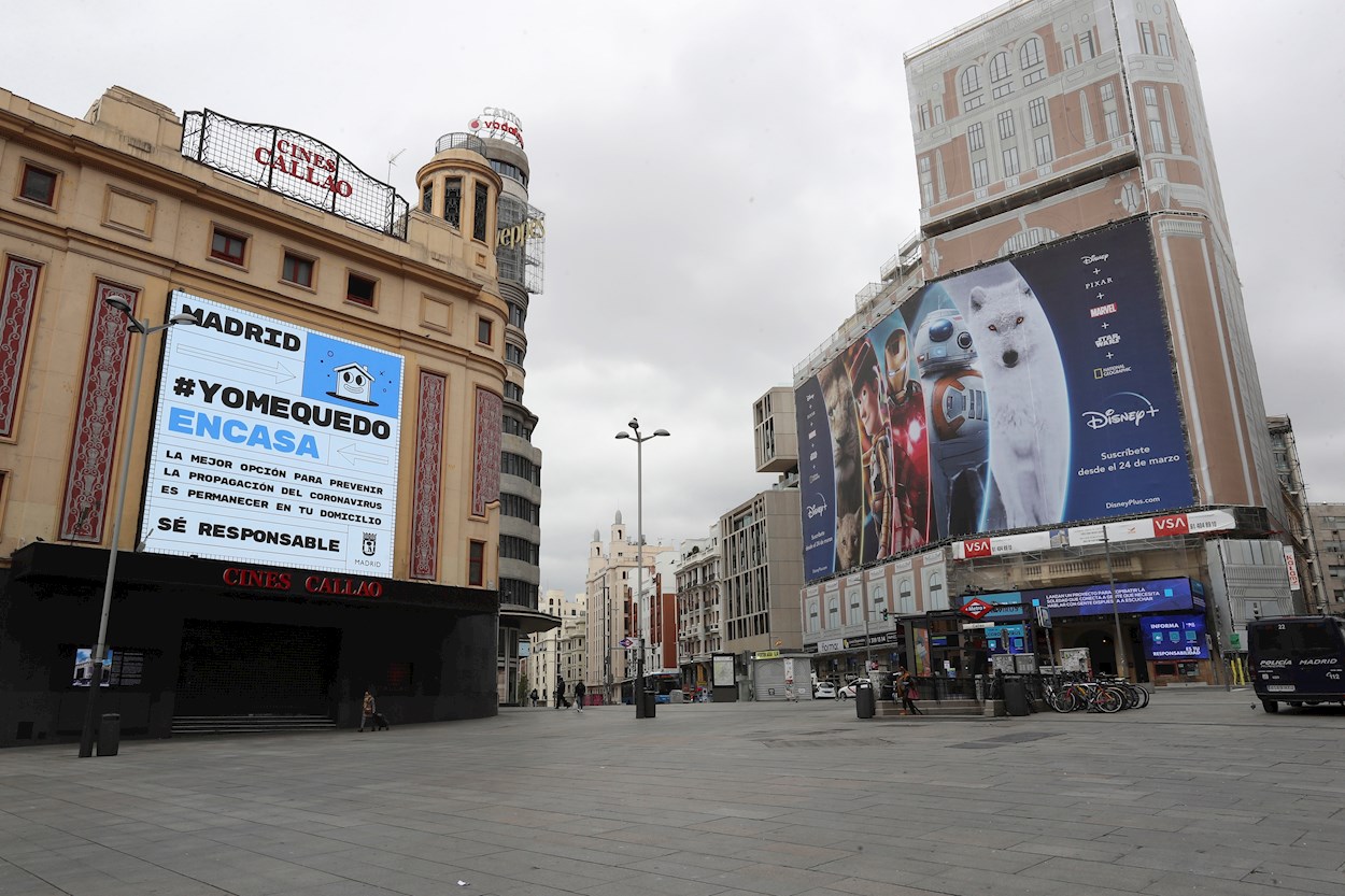 Vista de la Plaza de Callao vacía en Madrid. EFE/Kiko Huesca