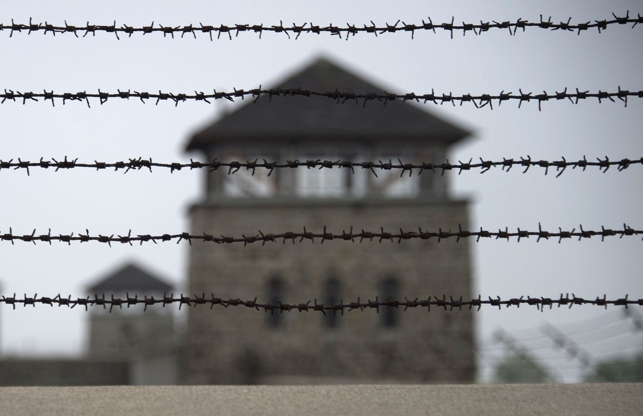 Valla de espino en el muro del campo de concentración nazi de Mauthausen, en el norte de Austria. AFP/Joe Klamar