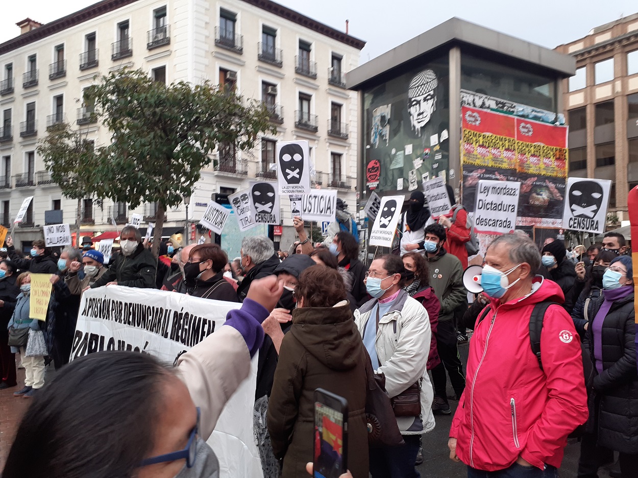 Imagen de la concentración en Madrid celebrada el pasada sábado en solidaridad con Pablo Hásel.
