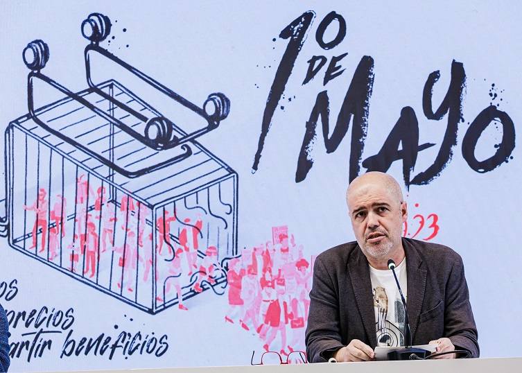 El secretario general de CCOO, Unai Sordo, ofrece una rueda de prensa en la sede de Comisiones Obreras (CCOO), a 20 de abril de 2023, en Madrid.- Carlos Luján / Europa Press