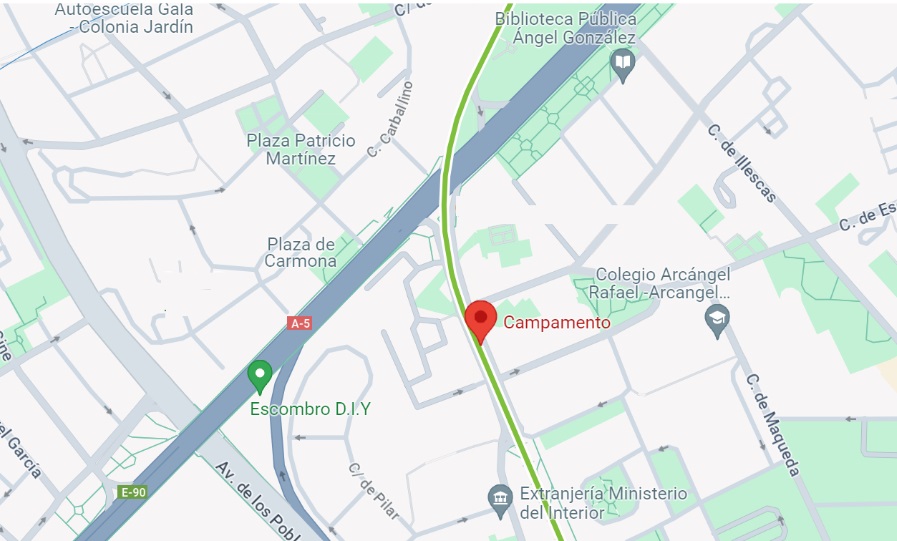 Mapa de GoogleMaps con la línea 5 de Metro (línea verde) 