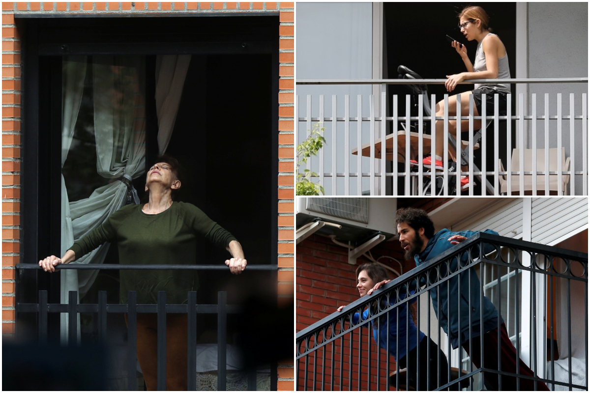 Varias personas hacen ejercicio en su balcón durante la cuarentena por coronavirus en España. / REUTERS