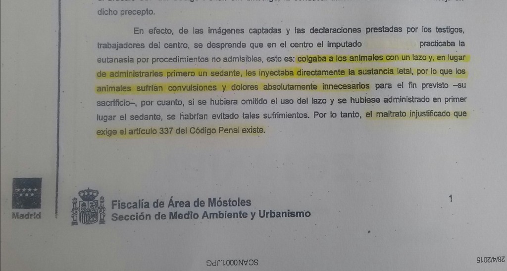 informe fiscalía CIPA alcorcón maltrato animal