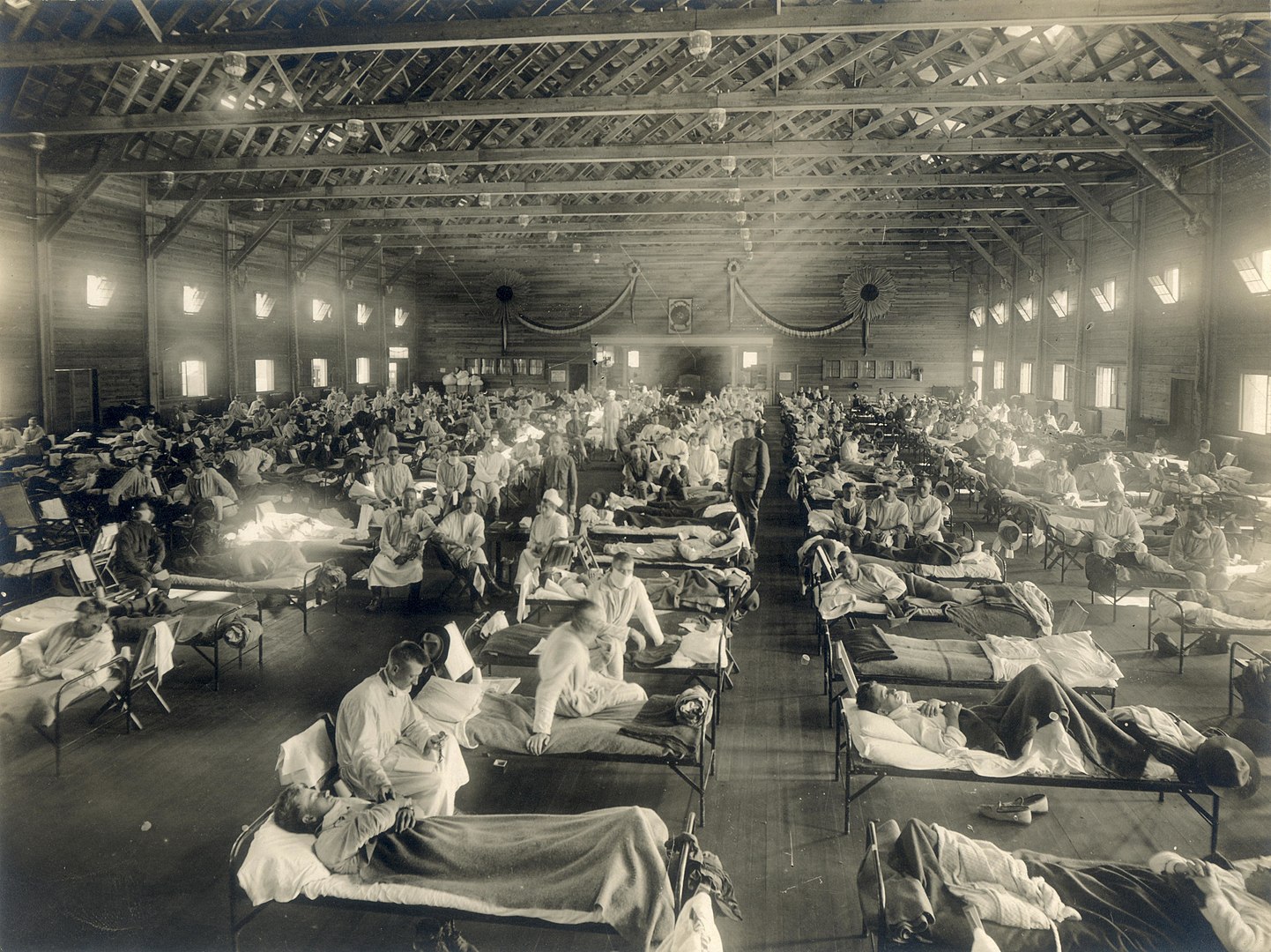 Hospital militar de emergencia durante la epidemia de Gripe Española, en Camp Funston (Kansas, EEUU) FOTO: Museo Nacional de Salud y Medicina
