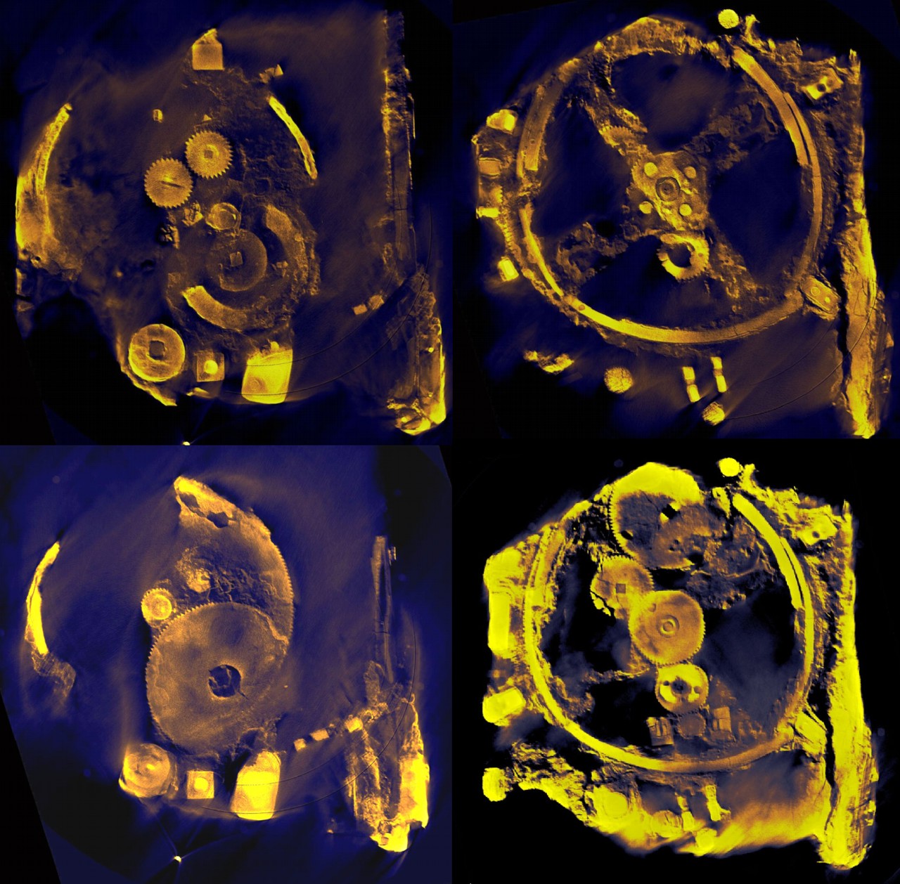 El interior del mecanismo de Anticitera (fragmento A) por CT de rayos-X.