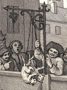 La primera de las cuatro etapas de la crueldad según William Hogarth (1751). Imagen: Wikimedia Commons.