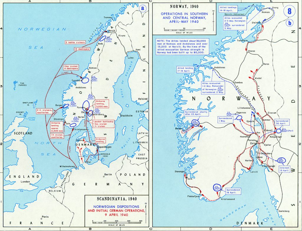 La invasión nazi de Dinamarca y Noruega de 1940.