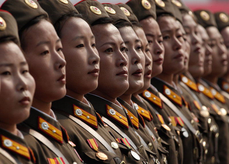 north korean women marching. North Korean women soldiers