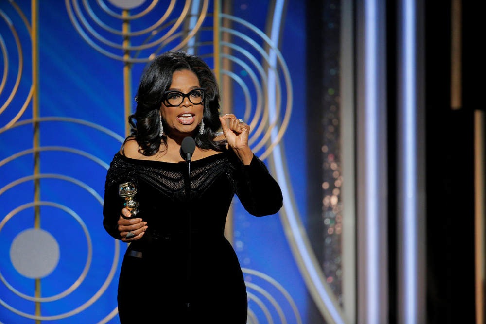 Oprah Winfrey durante su discurso de aceptación del premio Cecil B. Demille en la gala de los Globos de Oro de Hollywood. REUTERS/ Paul Drinkwater/Courtesy of NBC