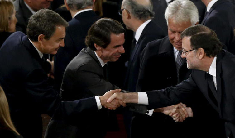 José Luis Rodríguez Zapatero, José María Aznar, Felipe González y Mariano Rajoy, en el funeral de Adolfo Suárez. EFE