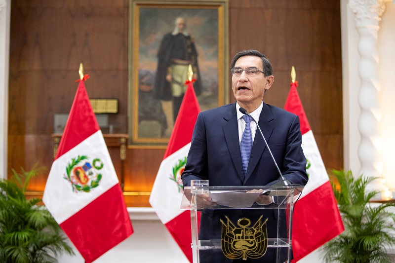 El presidente de Peru Martin Vizcarra, en una comparecencia desde el palacio presidencial en Lima. REUTERS