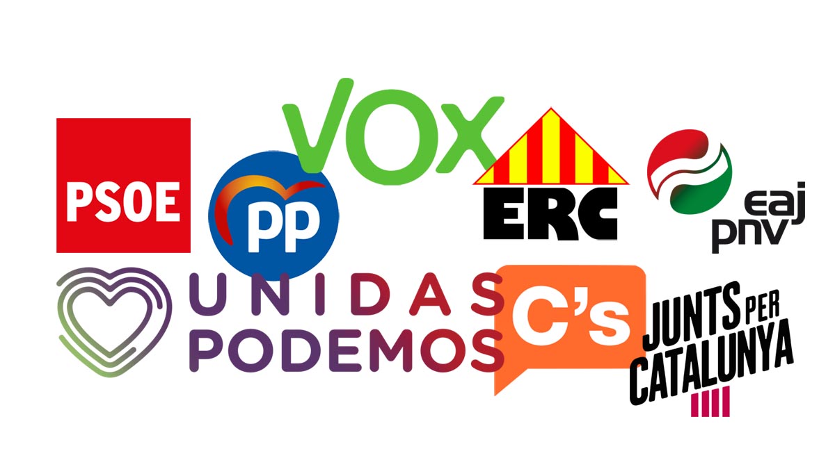 Logos de los principales partidos con representación parlamentaria.