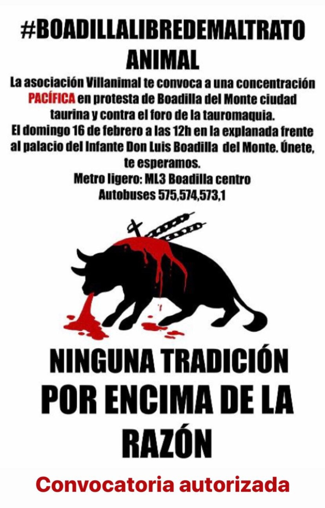 Cartel de la concentración en Boadilla de Monte contra el maltrato animal.