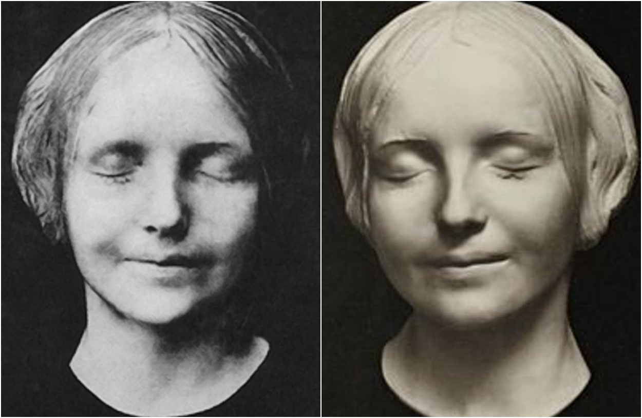 A la izquierda, la máscara mortuoria de ‘la desconocida del Sena’ (1900), y a la derecha, el Vaciado del rostro.