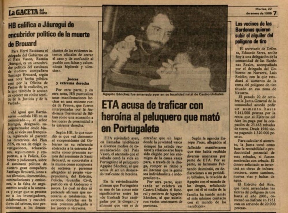 Recorte de La Gaceta del Norte del martes 22 de enero de 1985.