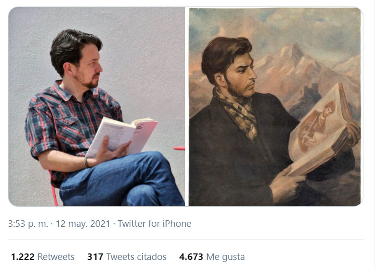 Montaje subido a Twitter por Javier Durán con la teoría de que Iglesias estaba imitando a Stalin