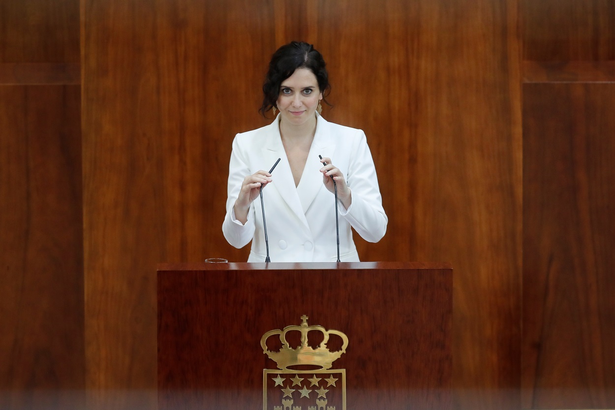 Isabel Díaz Ayuso, expone su programa de gobierno para estos dos años de legislatura durante la primera jornada del debate de investidura en la Asamblea de Madrid. EFE/Juan Carlos Hidalgo/POOL