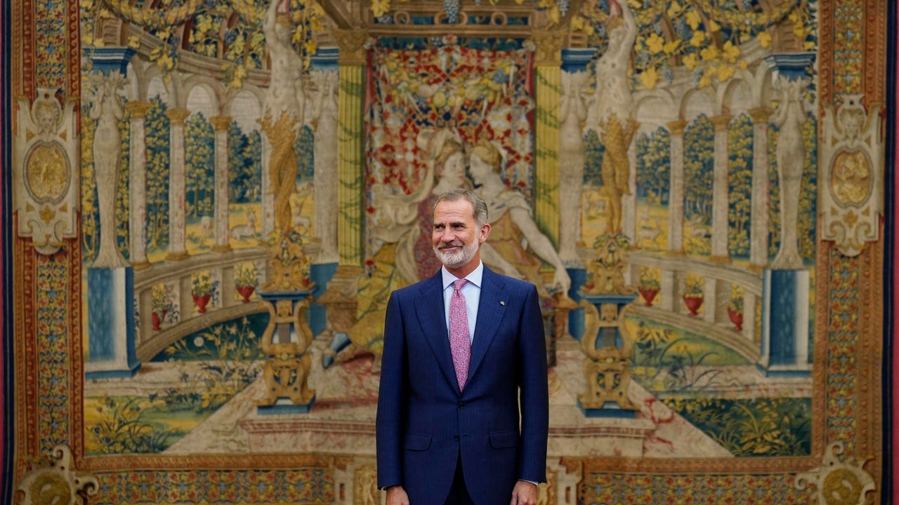 El rey Felipe VI, en el Palacio Real de El Pardo, en la recepción a los participantes en la XV sesión plenaria de la Asamblea Euro-Latinoamericana (Eurolat). EFE/ Borja Sánchez-Trillo