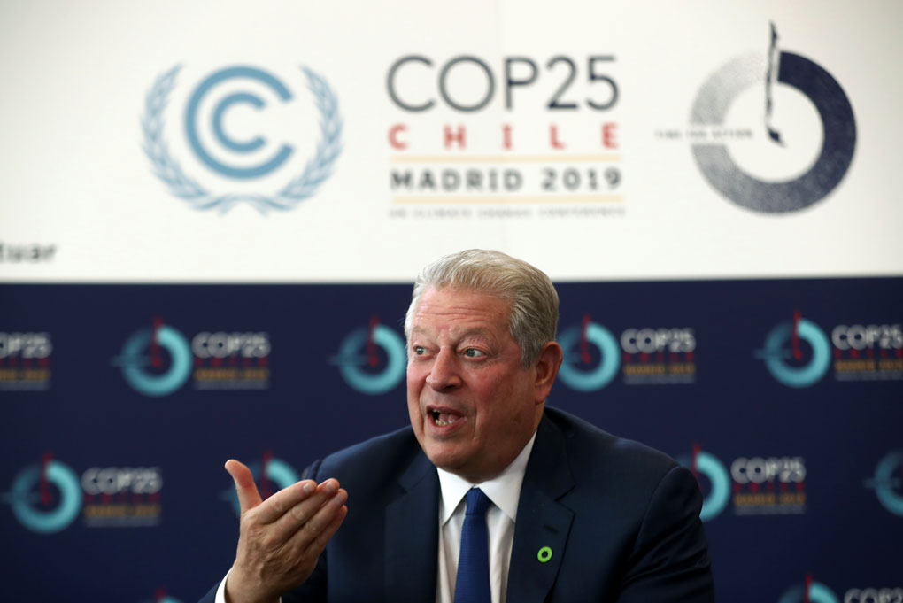 El exvicepresidente estadounidense y Premio Nobel de la Paz, Al Gore, en la COP25, en Madrid. REUTERS/Sergio Perez
