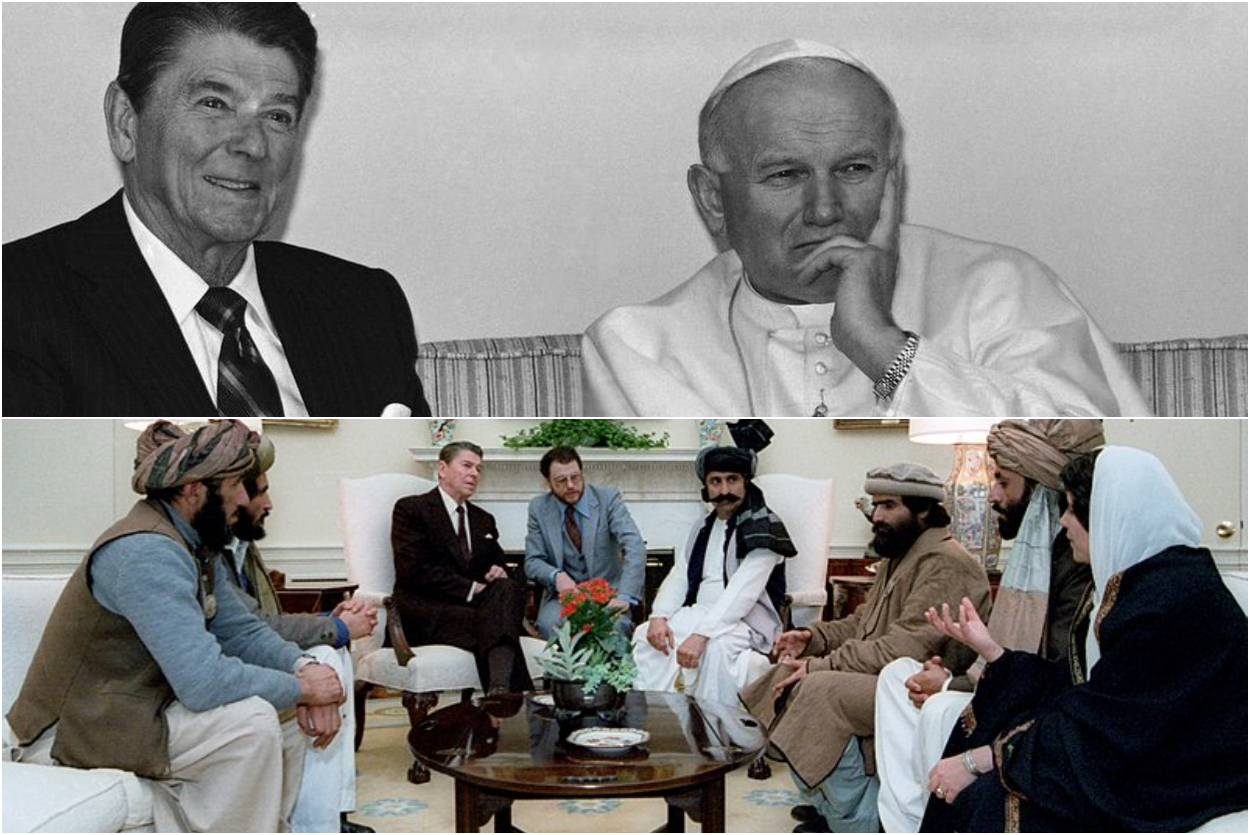 Ronald Reagan con Juan Pablo II y con los 
