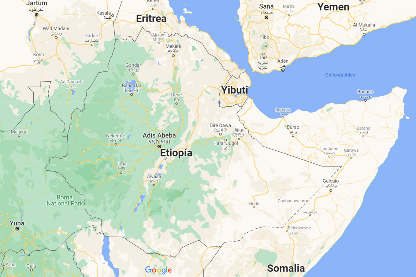 Mapa de Etiopía. / GOOGLE MAPS