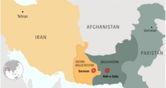 Mapa del conflicto entre Irá y Pakistán