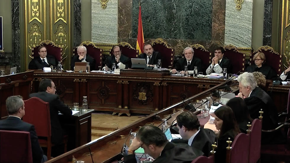 Captura de la señal institucional del Tribunal Supremo, durante la declaración del exconseller de Territori, Josep Rull, en el juicio del 