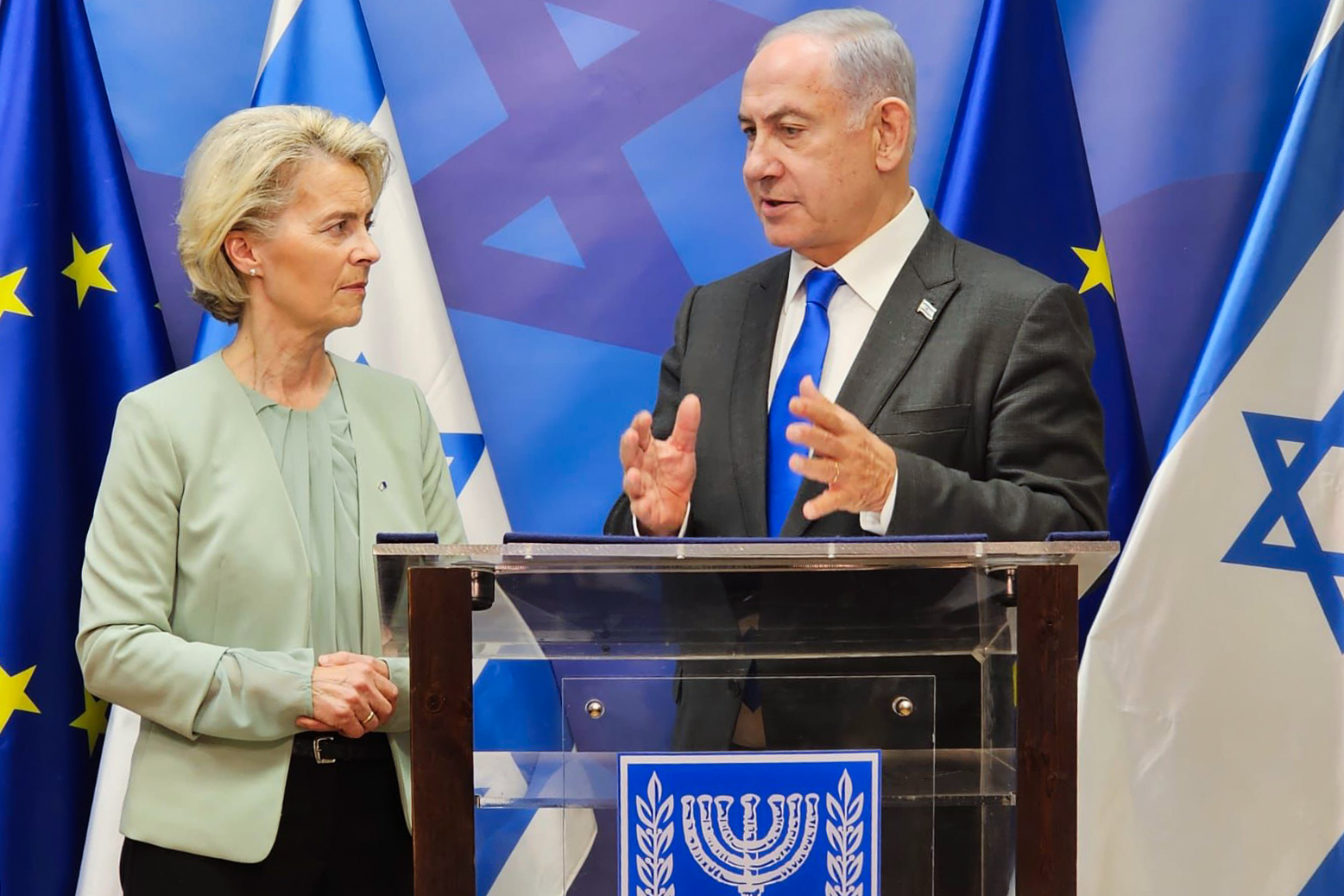 La presidenta de la Comisión Europea, Ursula Von der Leyen, y el primer ministro de Israel, Benjamín Netanyahu. — Europa Press / GPO
