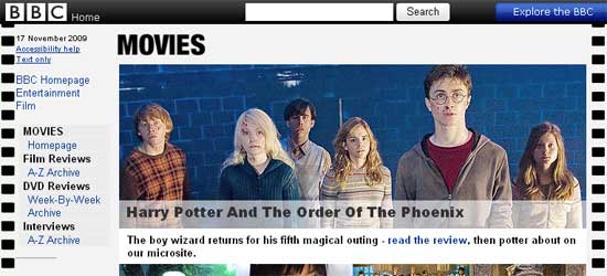 Harry Potter en la web de la BBC