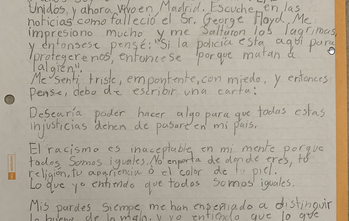 Carta de una niña de 8 años contra el racismo