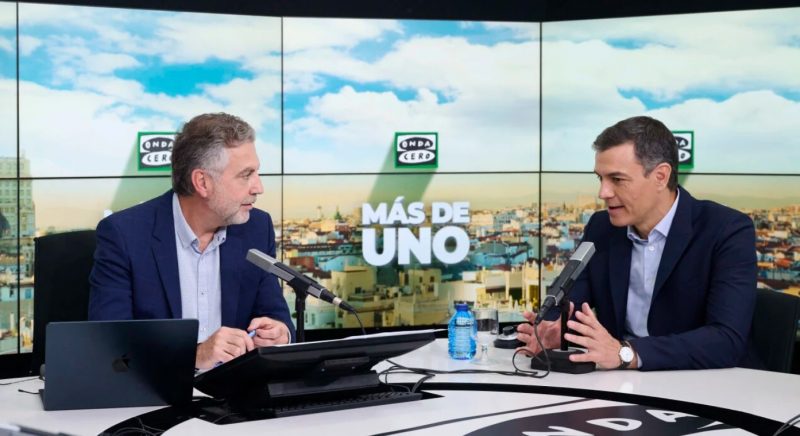 El presidente del Gobierno, Pedro Sánchez, durante su entrevista con Carlos Alsina en Onda Cero. ONDA CERO