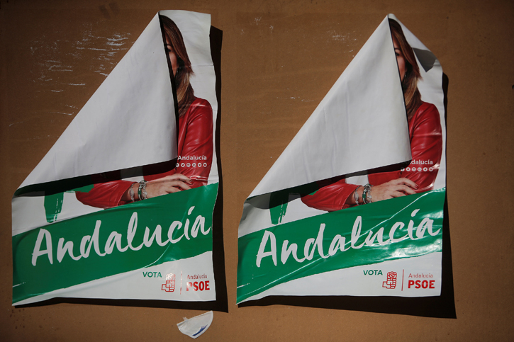 Carteles electorales de la candidata del PSOE, Susana DÃ­az, en las elecciones autonÃ³micas de AndalucÃ­a. REUTERS/Jon Nazca