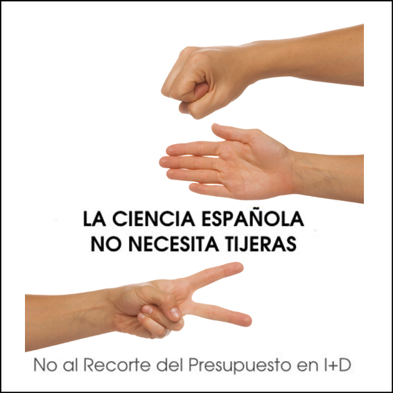 Logotipo de la campaña "La ciencia española no necesita tijeras", contra los recortes en ciencia y tecnología. (Clic para ampliar)