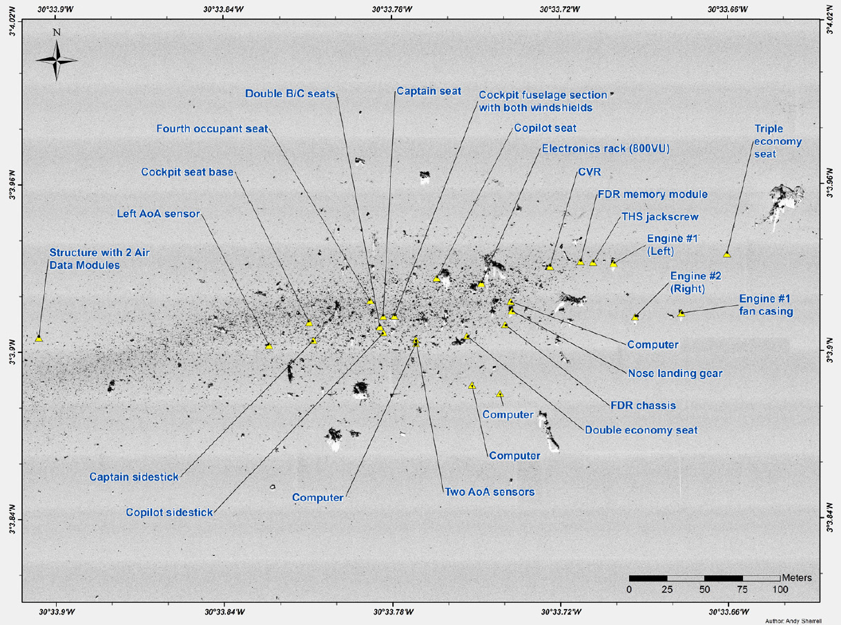 Mapa de restos del Air France 447.