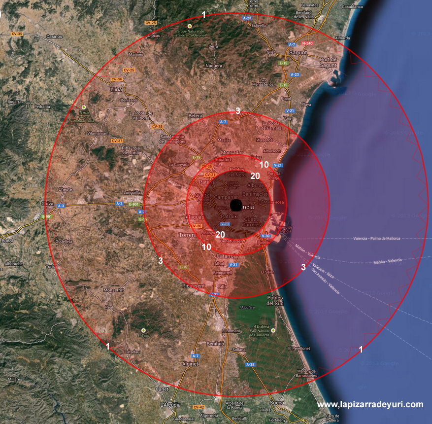 Efectos del impacto de una condrita de 100 m de diámetro en la ciudad de Valencia.