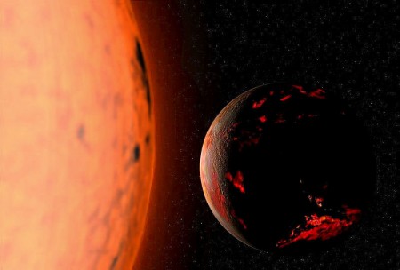 Impresión artística del aspecto que tendrá la Tierra dentro de unos cinco a siete mil millones de años, con el Sol ya convertido en una gigante roja.