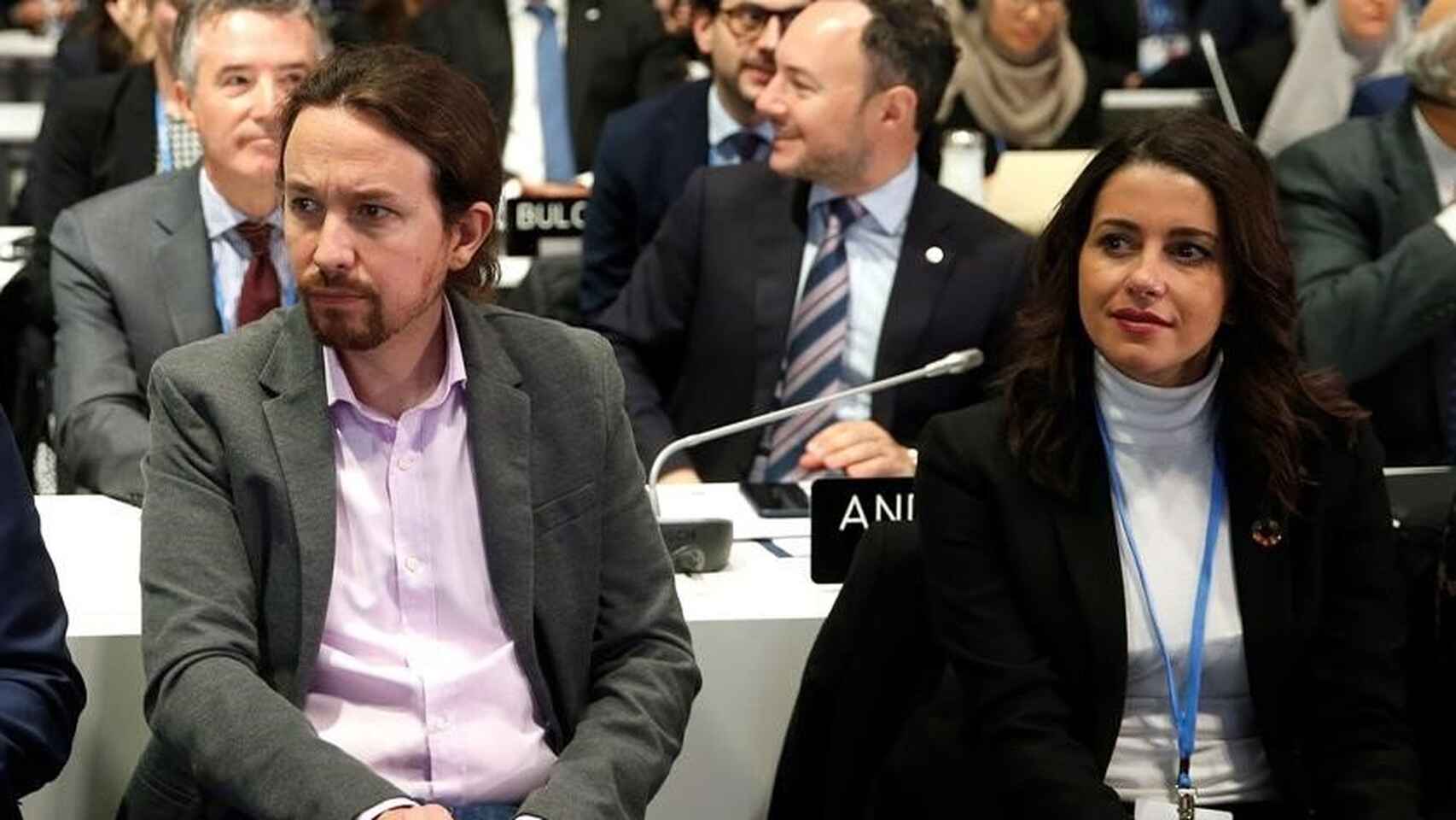 Pablo Iglesias e Inés Arrimadas, en un acto de Naciones Unidas. EFE